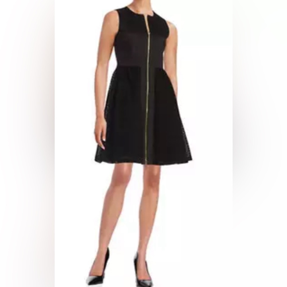 Calvin Klein Black Cotton Eyelet Lace Sleeveless Mini Dress, Front Zipper size 2